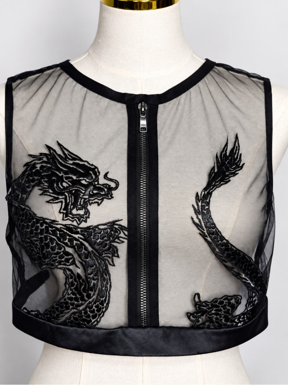 NWT Honey Birdette Lisbeth Black Dragon Embroidered Sheer Mesh Top Size XL